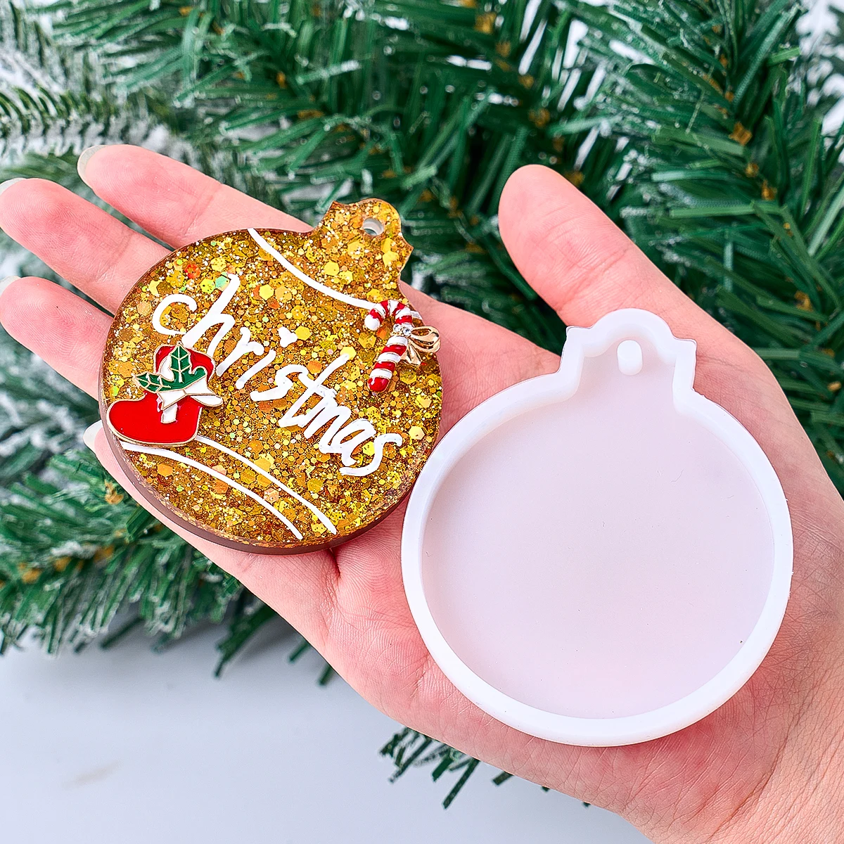 DIY Weihnachtsdekoration Silikonform handgemachte runde leere Stil Anhänger Kristall Harz Epoxidform Weihnachten Handwerk Geschenk Werkzeuge