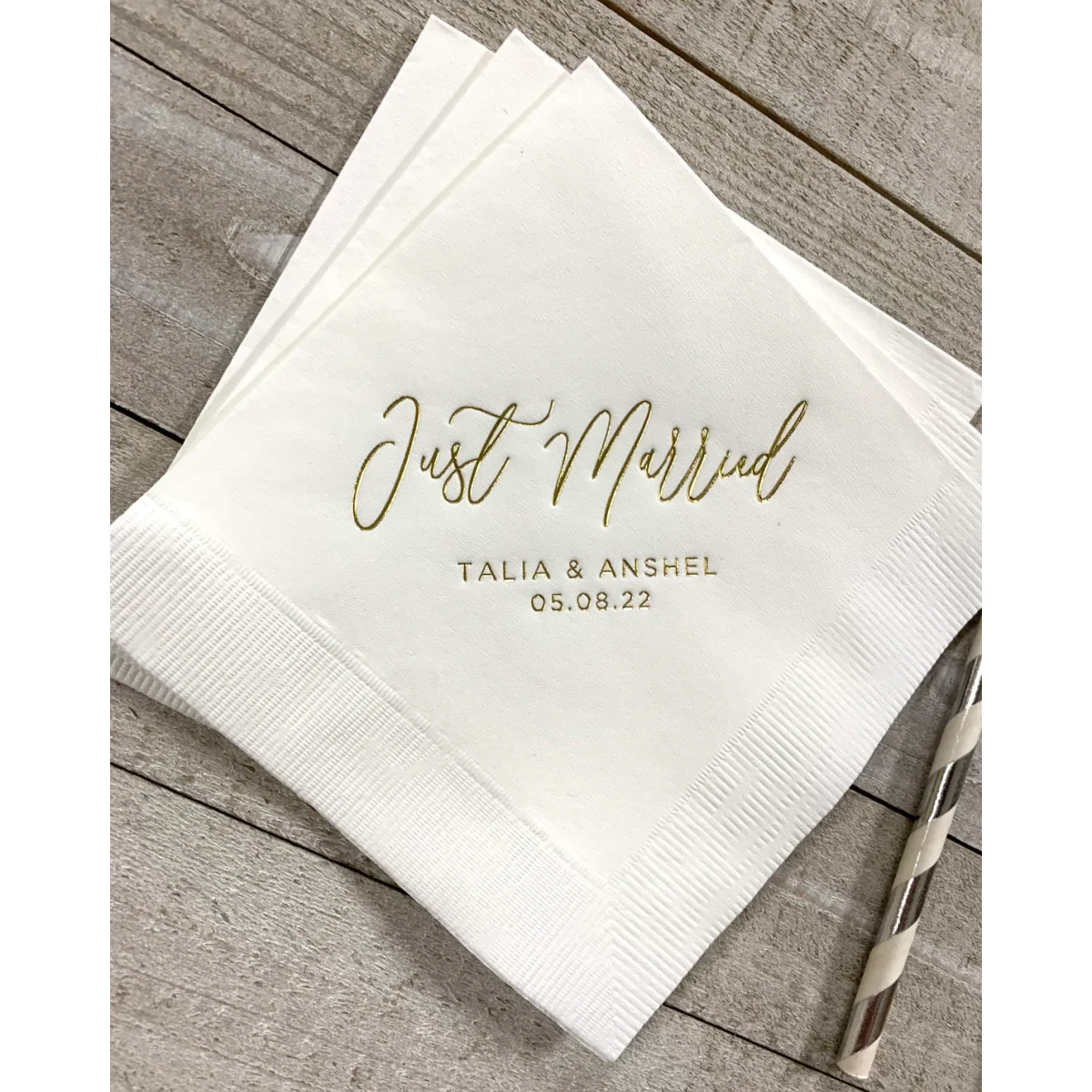 50pcs Personalized Napkins Wedding Napkins Custom Monogram Just Married Beverage Cocktail Luncheon Dinner Guest Towels Available