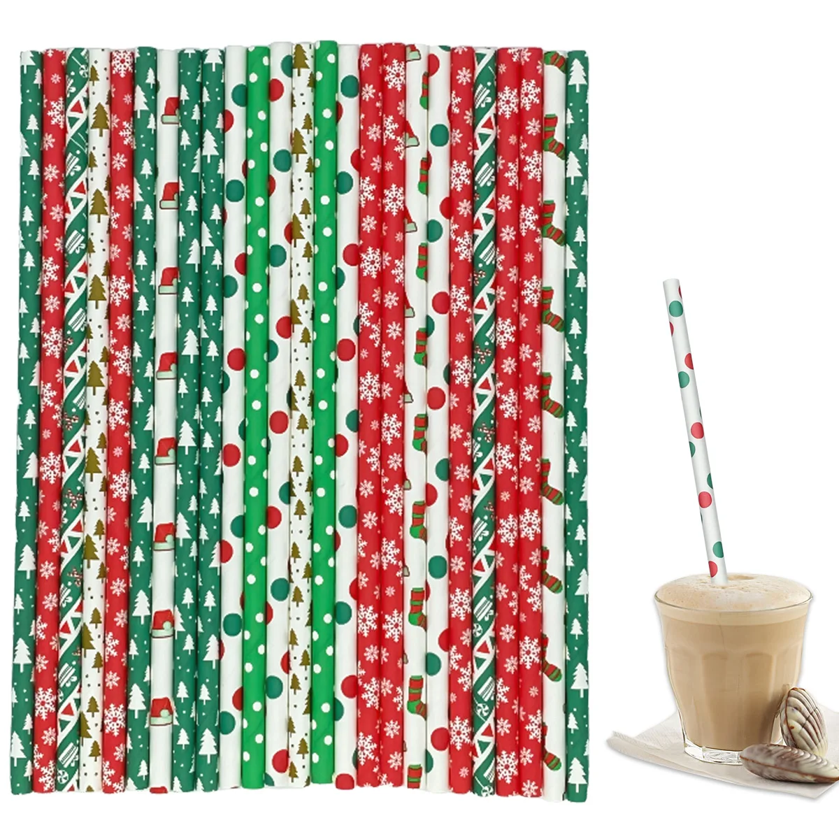 Straw Paper 6*197mm Christmas Style 5000pcs Drinkwares Party Supplies,Environmentally Friendly for Canteen,Cafe,Party, Wedding