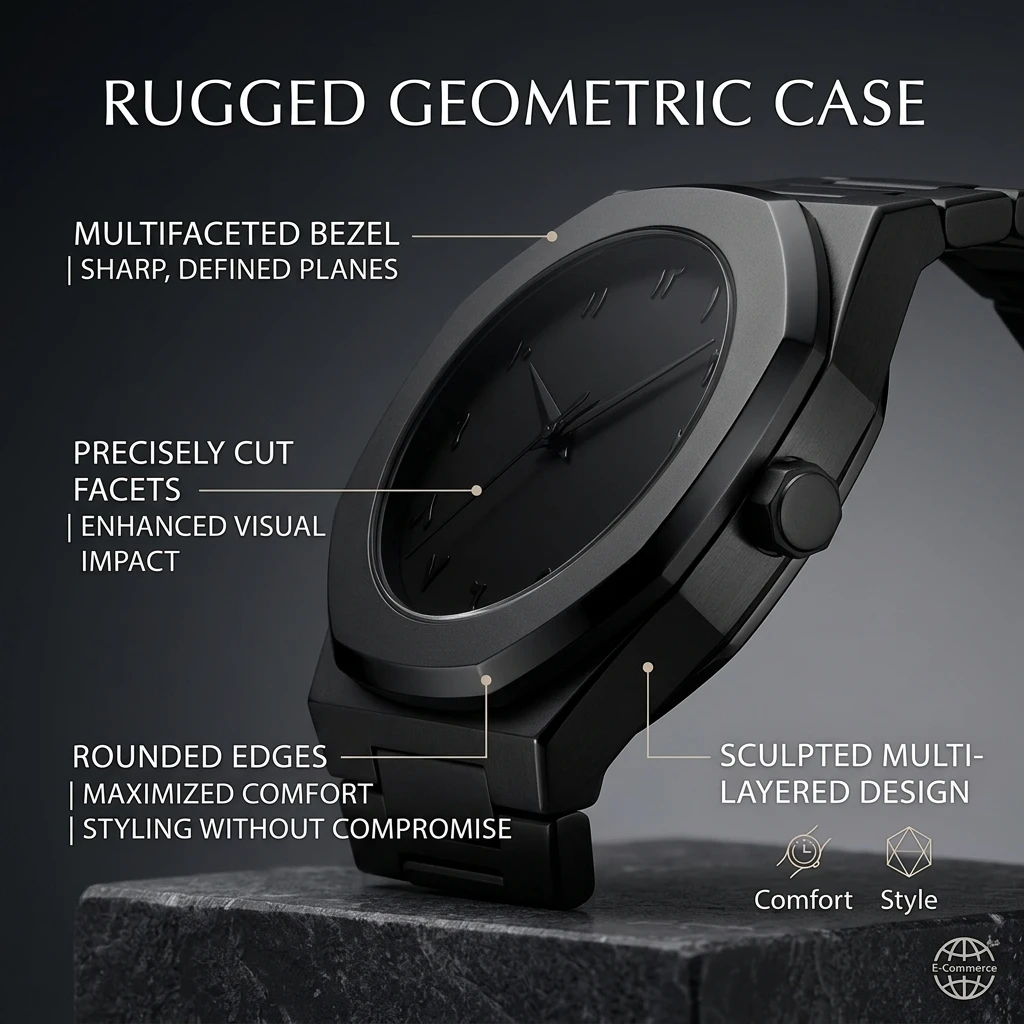 1pc All-Black Metal Chain Watch with Octagonal Bezel, Unique Markings, Simple and Stylish, Unisex, Trendy and Versatile