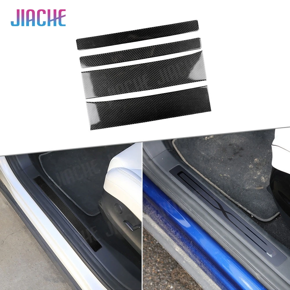 

Carbon Fiber Car Door Sill Protective Sticker Anti Scratch Scuff Pedal Guards Covers For Tesla Model X 2015-2019