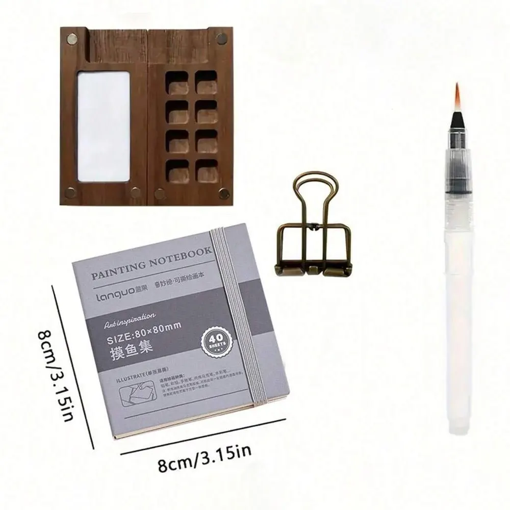 Travel Paint Palette Pocket Artist Watercolor Set Mini Watercolor Palette Set Wooden Grid Paint Box for Artists and Students