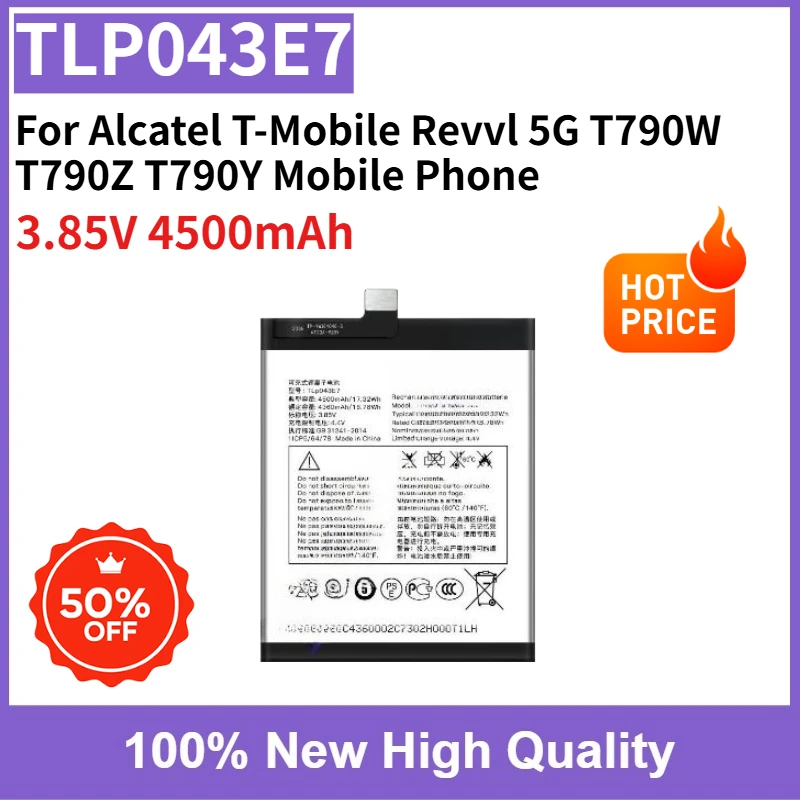 High Capacity 3.85V 4500mAh TLP043E7 Rechargeable Battery 100% New For Alcatel T-Mobile Revvl 5G T790W T790Z T790Y Mobile Phone