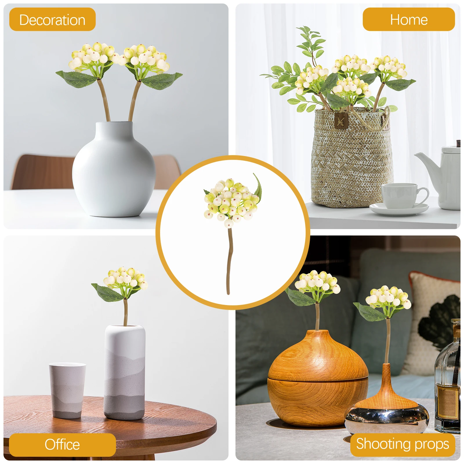 

5pcs Artificial Stem Decor Fake Lifelike Christmas Wreath Diy Ornament Pvc Faux Berry Branches Vase Filler Xmas Decoration Party