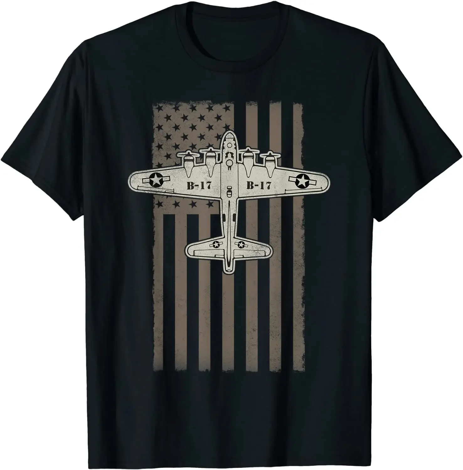 

B17 Bomber WW2 Plane Aircraft USA Flag Veteran Pilot Gift Men T-Shirt Size S-3XL
