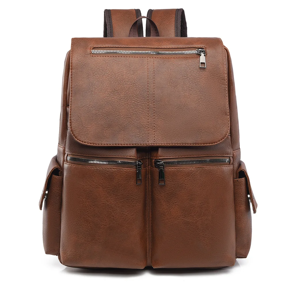 American Retro Casual Backpack with Large Capacity PU Soft Leather Texture, Student Backpack, Versatile Travel Computer Bag