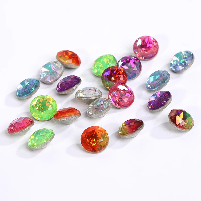 8MM Round Crystals K9 Rhinestone Nail Charms Beads Glitter Plated Strass Pointback Fancy Stone Small Size Tourmaline Gemstone