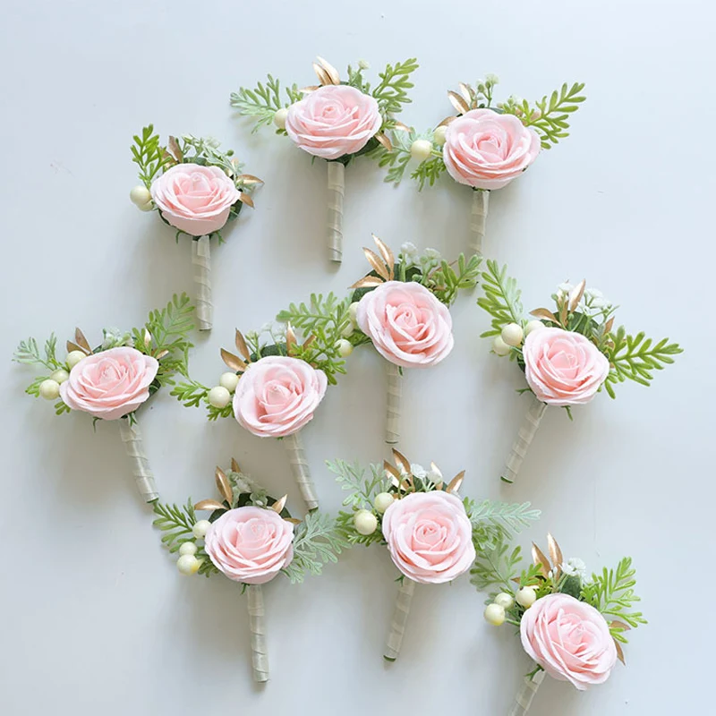 

25068 Pink Bohemian Rose Flower Corsage & Wristlet - Perfect for Brides, Groomsmen, and Wedding Decorations