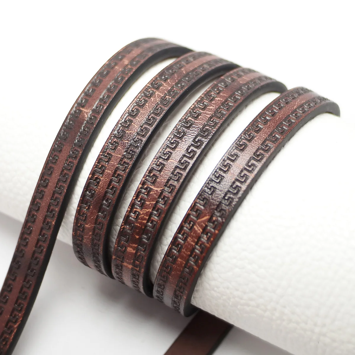 

45inch Brown Wraparound Embossed Leather Cord,10mm Leather Strip,Three-Dimensional Texture Bracelet Making,Vintage Craft cord