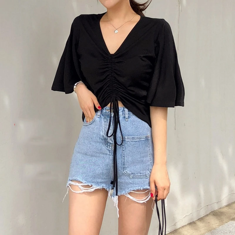 

plus Size 300 Pou Summer Korean Sle ort Sve Loose Women's T-irt Student Top with Dstring Design Trendy Ins Sle