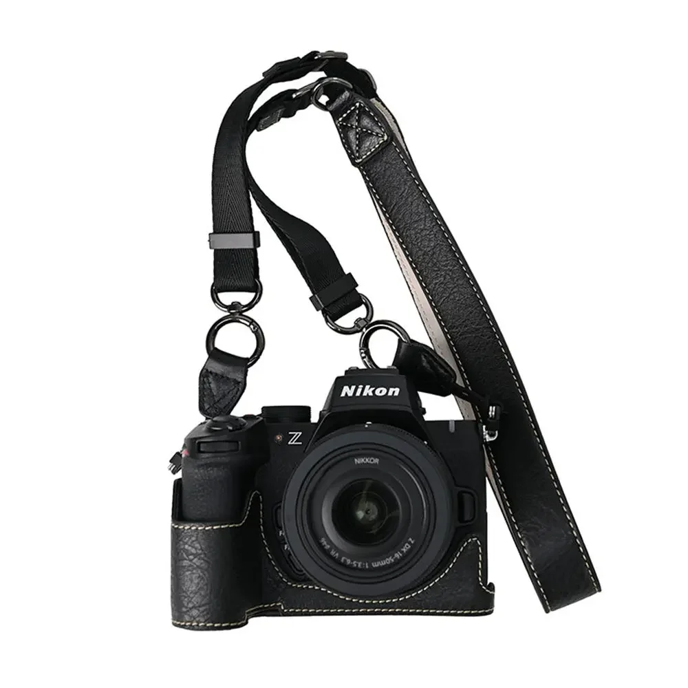 Litchi Pattern PU Leather Camera Half Body Case Cover For Nikon Z50ii With Shoulder Strap