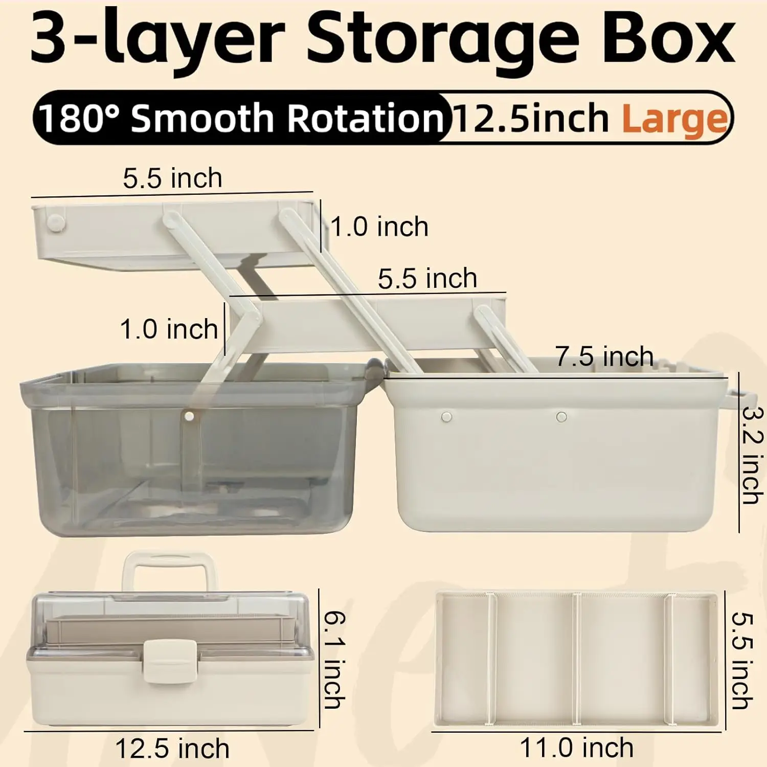 3-layer multifunctional craft storage box with adjustable dividers, portable fishing gear box, folding art and craft box