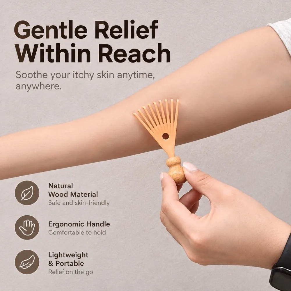Nine Prong Mini Scalp Massager Smooth Tooth Ergonomic Grip Wooden Itch Relief Tool Body Itch Relief Portable Head Massage Comb