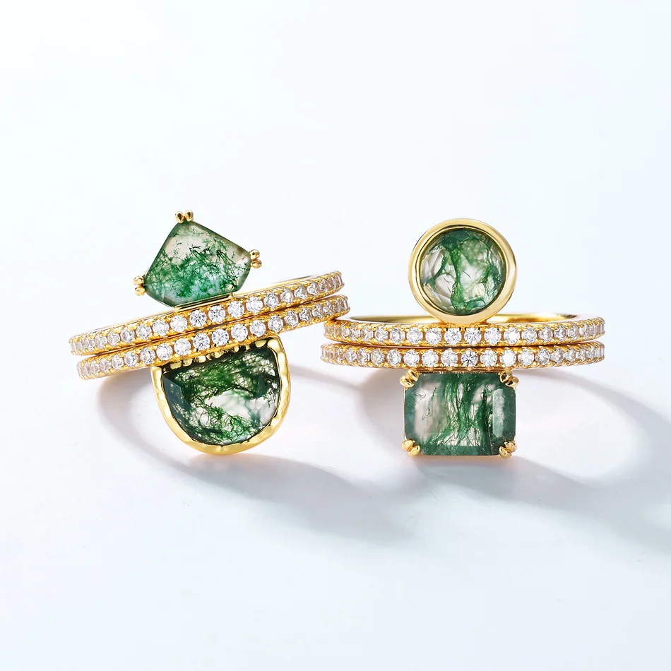 

ALLNOEL 925 Sterling Silver Rings For Women Natural Natural 6*6mm Moss Agate Gemstone Wedding Gift Elegant Jewelry Free Shipping