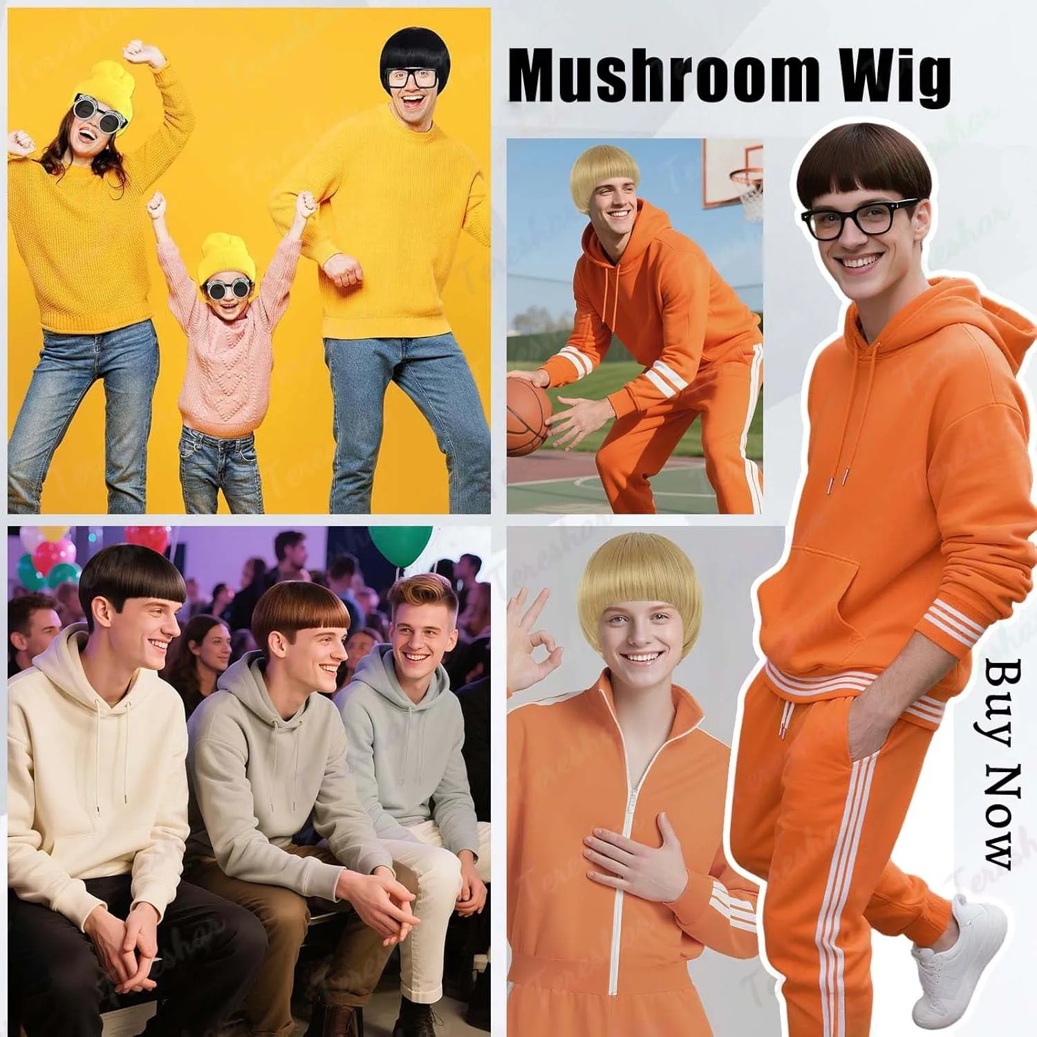 Synthetic Mushroom Wig+Glasses for 60s 70s Mens Unisex Short Brown / Black Anime Funny Bangs Wig for Halloween Cosplay Party Use