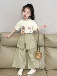 Girls Summer Suit Children's Cartoon Short Sleeved T-shirt Loose Pants Casual Two Piece Set Girls Clothes 2 To 8 Years