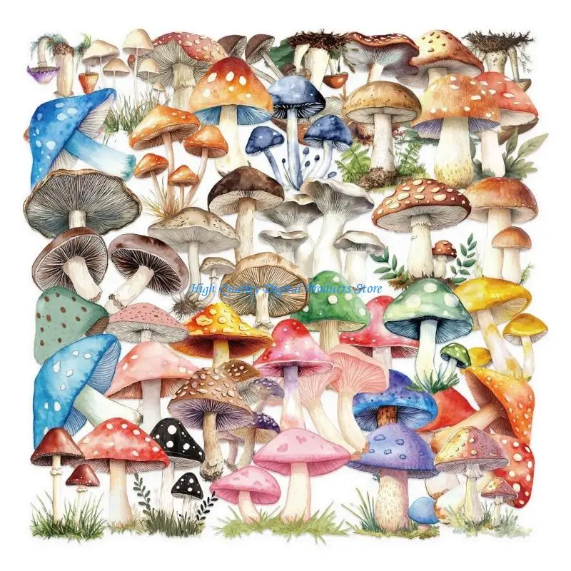 U2JE 50Counts Mushroom Sticker for Scrapbooking Laptop Journal Phone Covers Album