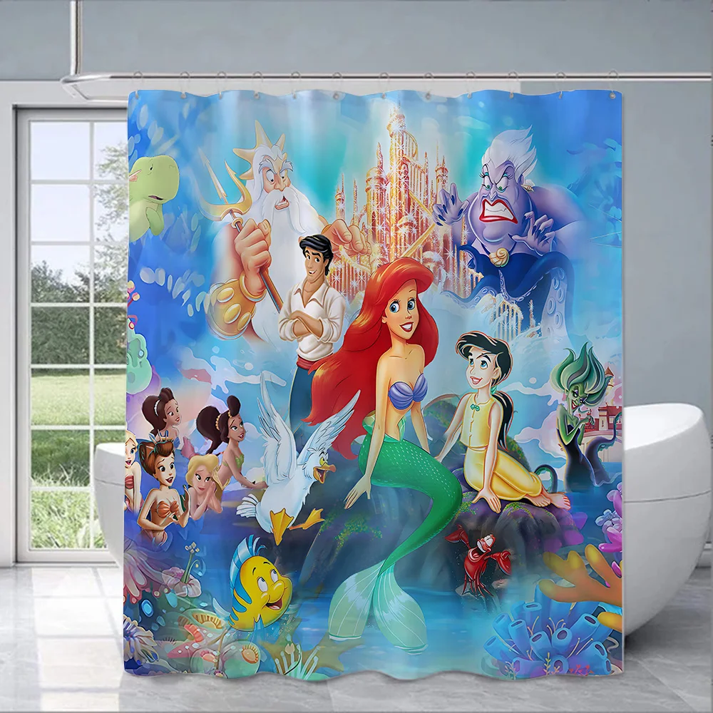 Cartoon The Little M-Mermaid Shower Curtain Waterproof Polyester Fabric Paint Colorful Bath Curtains Curtain With Hook