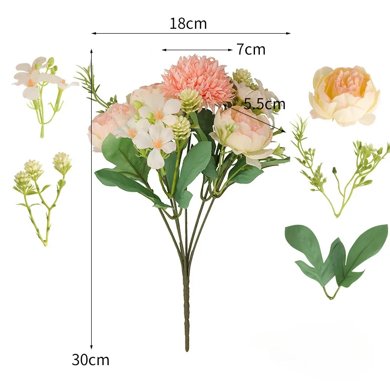 Fleurs artificielles pivoines, 6 têtes, accessoires de décoration pour la maison, pour mariage, bouquet de mariée, rose, fausses plantes