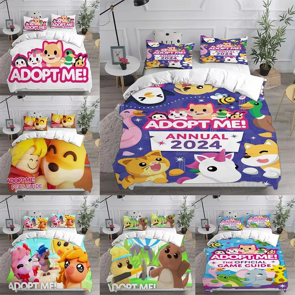 Adopt Me Bedding Sets Cartoon Comforter Cover Bed Cover Duvet Cover Pillow Case 2-3 Pieces Sets Kids Adult Bedroom Decor