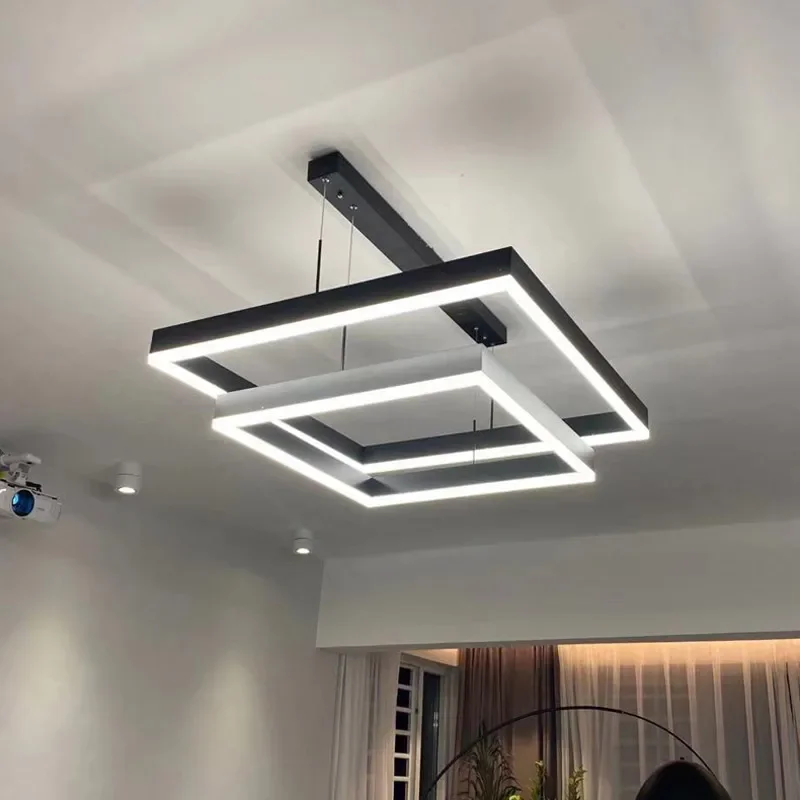 

Black Aluminum Hanging Lamp for Dining Room Bedroom Living Room Home Loft Decor Modern LED Square Pendant Light