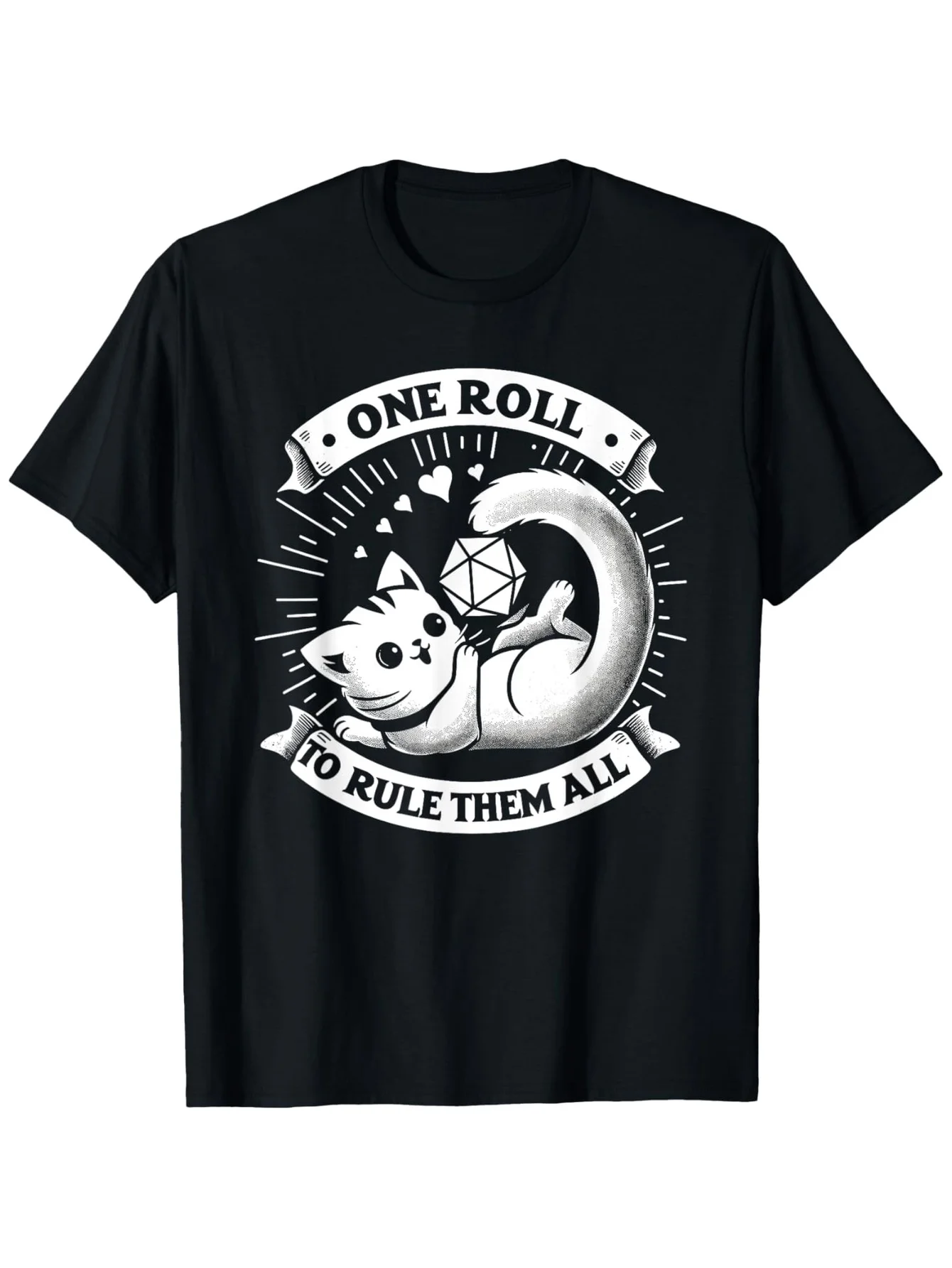 

RPG Gamer "One Roll to Rule Them All" D20 Cat T-Shirt - 100% Cotton, S-3XL, D&D Tabletop Fan Gift