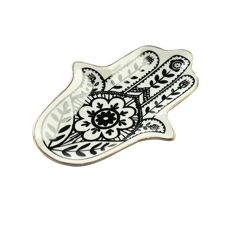 

Nordic style green plant gold-painted ceramic black bergamot decorative utensils palm jewelry storage plate