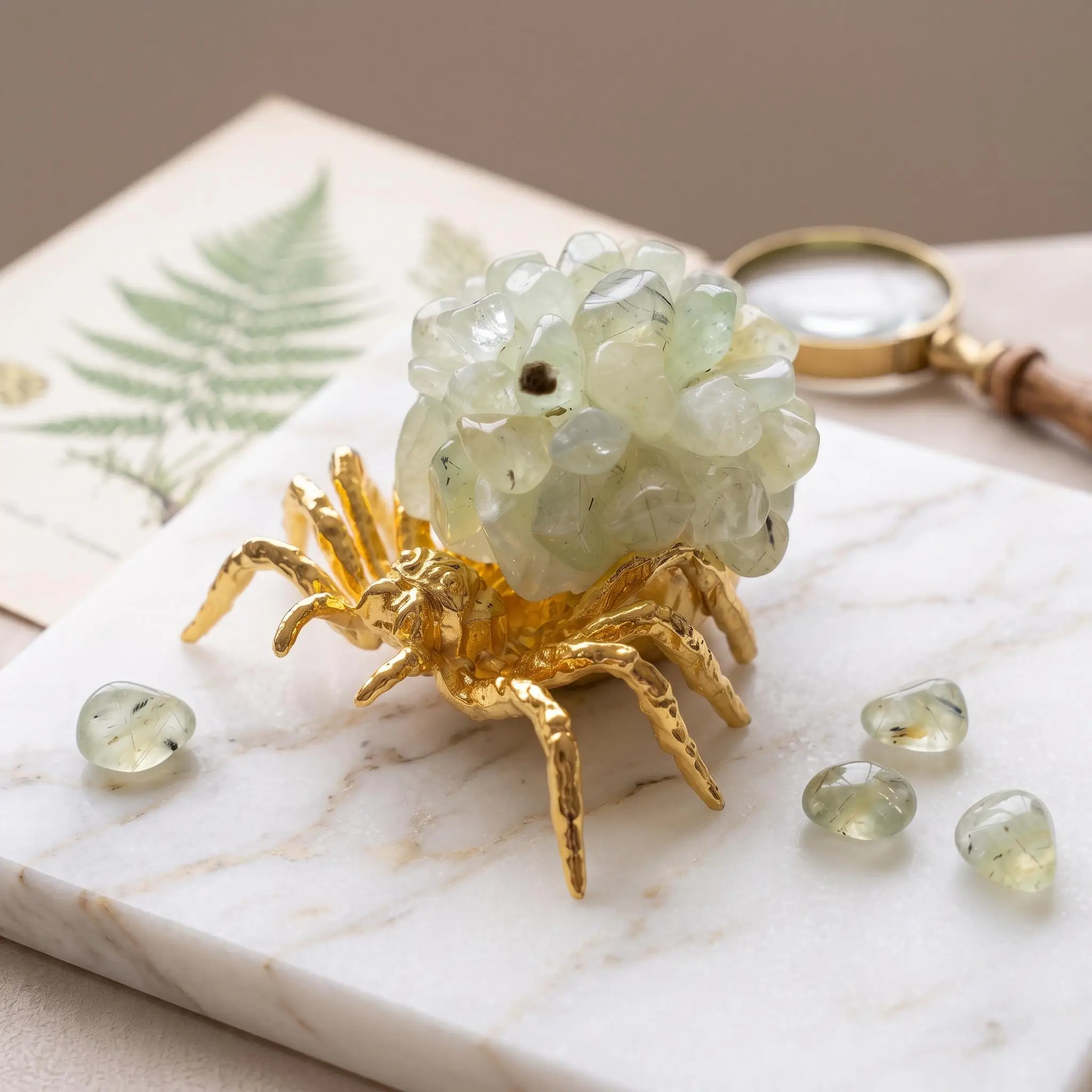 Natural Prehnite Spider Figurine | Handmade Crystal Chip Spider | 4 Metal Finishes