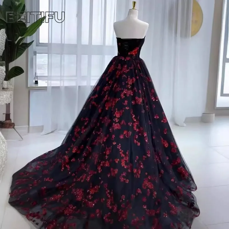 Customized Palace Style Elegant Evening Dresses for Women Strapless Light Luxury Lace Embroidery Women's Wedding Party Dress