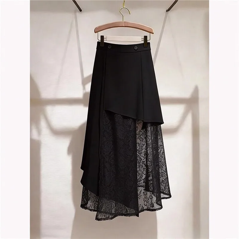 Stunning Black Splice Fashionable  Skirt High Waist A-Line Nylon Fabric Spring 2026 New Arrival Elegant Ladylike Design