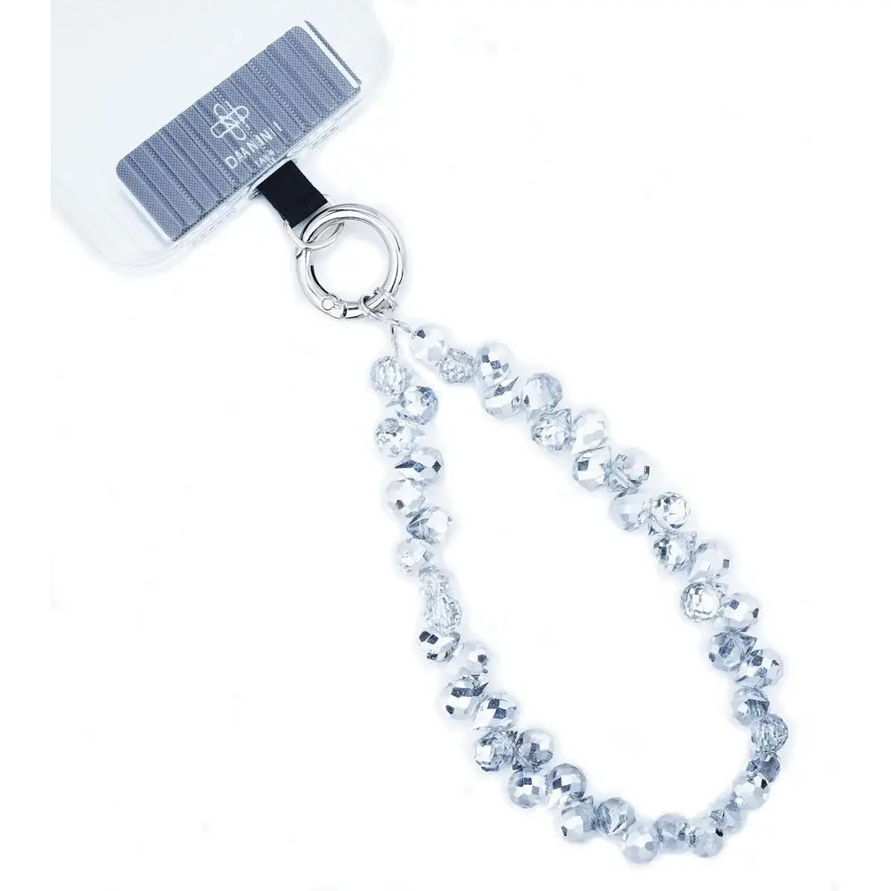 

Shiny Silver Crystal Beaded Wrist Strap Mobile Phone Lanyard with Detachable Bracelet