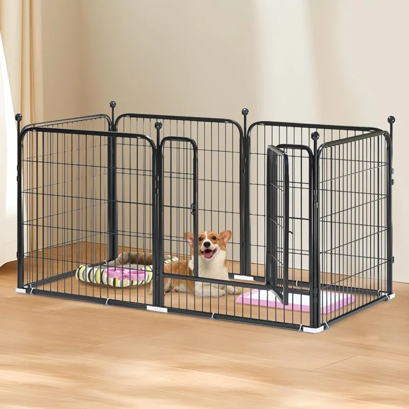 

Dog Playpen, 6 Panels Indoor Doggy Fence Exercise Pen Portable Puppy Kennel Heavy Duty Metal Enclosure Outdoor Corral