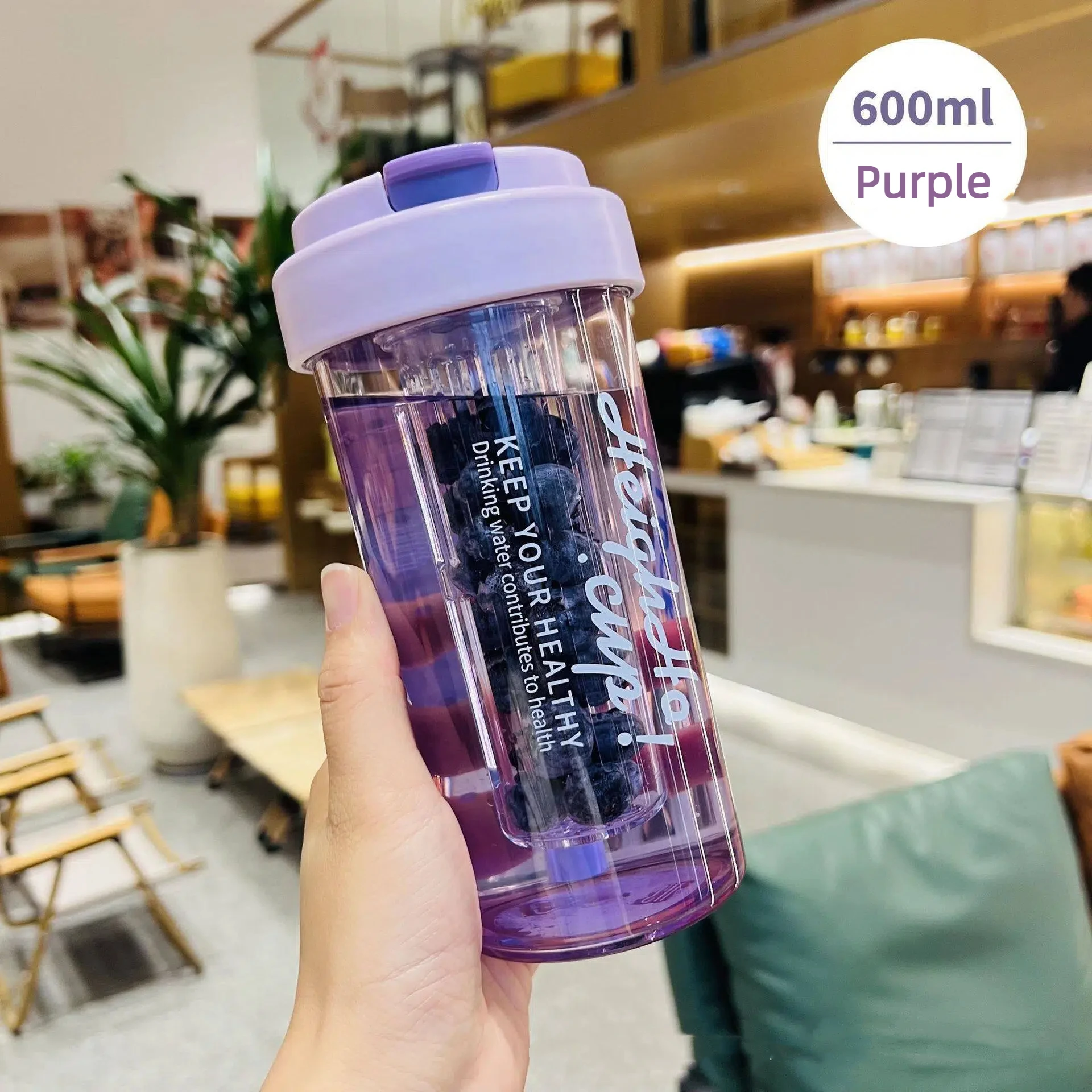 600ML Water Cup Handy Cup Sports Water Bottle Food Grade Material Tea Partition Water Cup Female Straw Cup Summer Portable