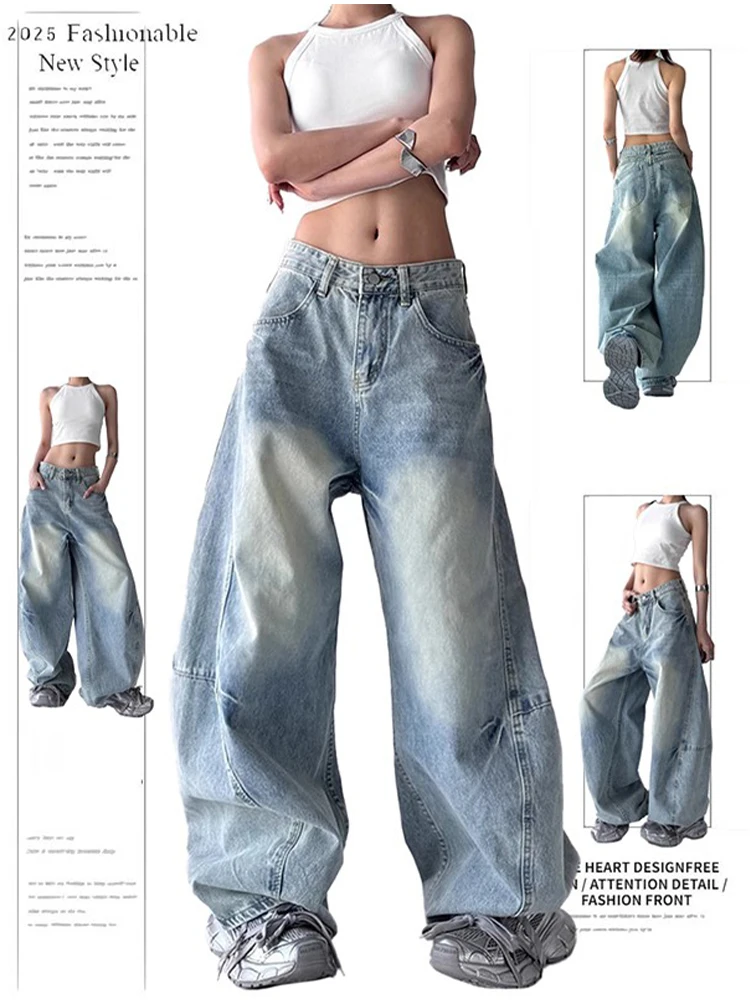 

Women American Vintage Tomboy Baggy Jean Japanese Y2K Harajuku Denim Pants Kpop Unisex Hip-pop Boyfriend Cyber Punk Grunge New