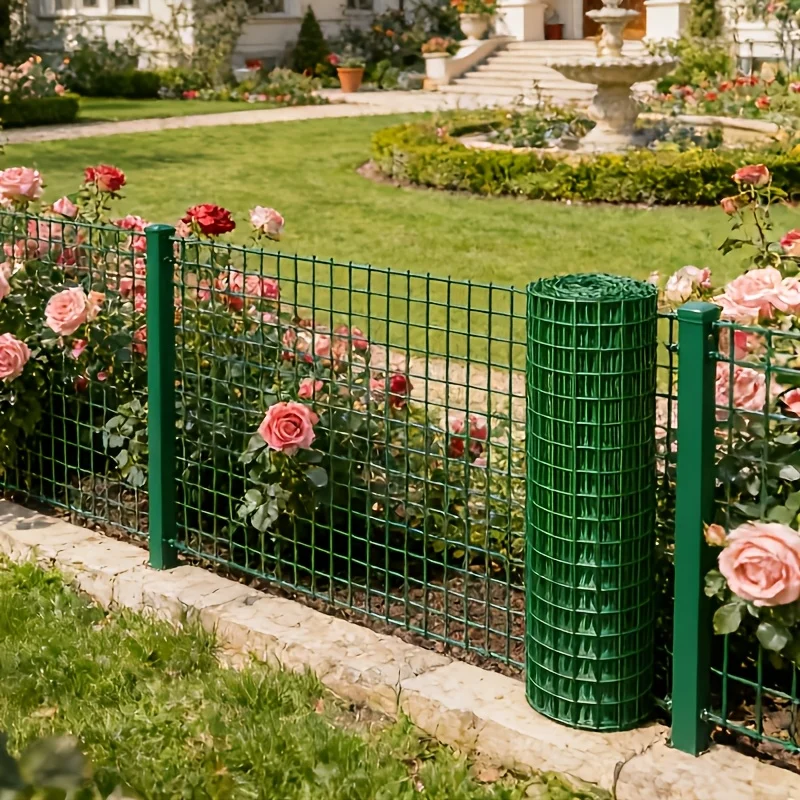 Green PVC Coated Galvanized Wire Mesh Anti Rust Fence Roll Easy Install For Garden Farm Chicken Coop Plant Animal Barrier