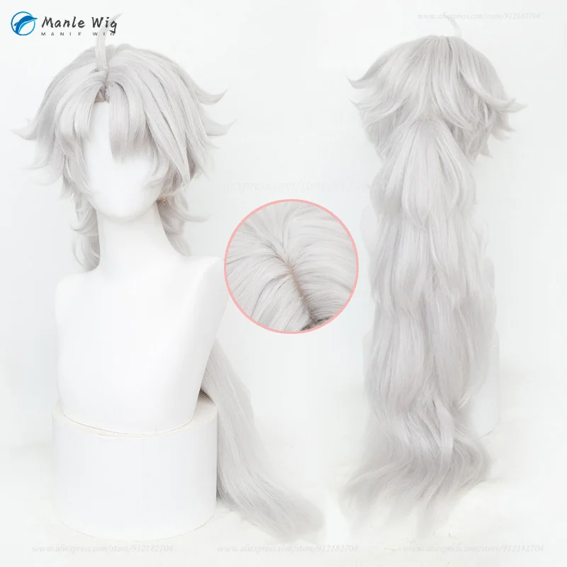 

Game Lingyang Cosplay Wig 80cm Long Silver White Cruly Anime Wigs Heat Resistant Synthetic Hair Halloween Party Wig + Wig Cap