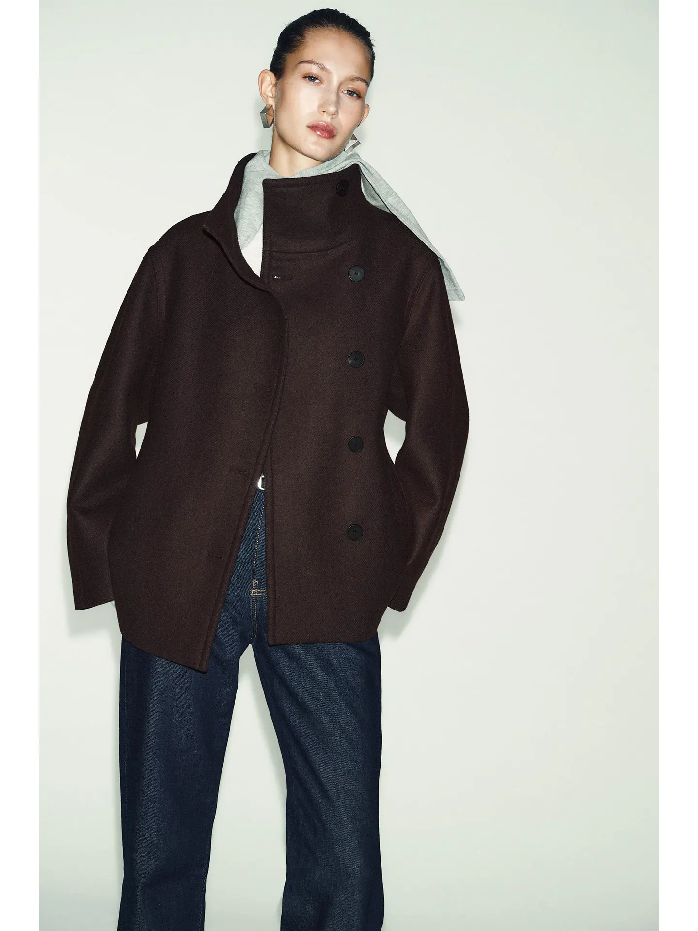 

Spring 2026 Faion High Collar Long Sve ort Coat Women's Ele Casual Loose Fit Woolen Jaet Single Button Closure