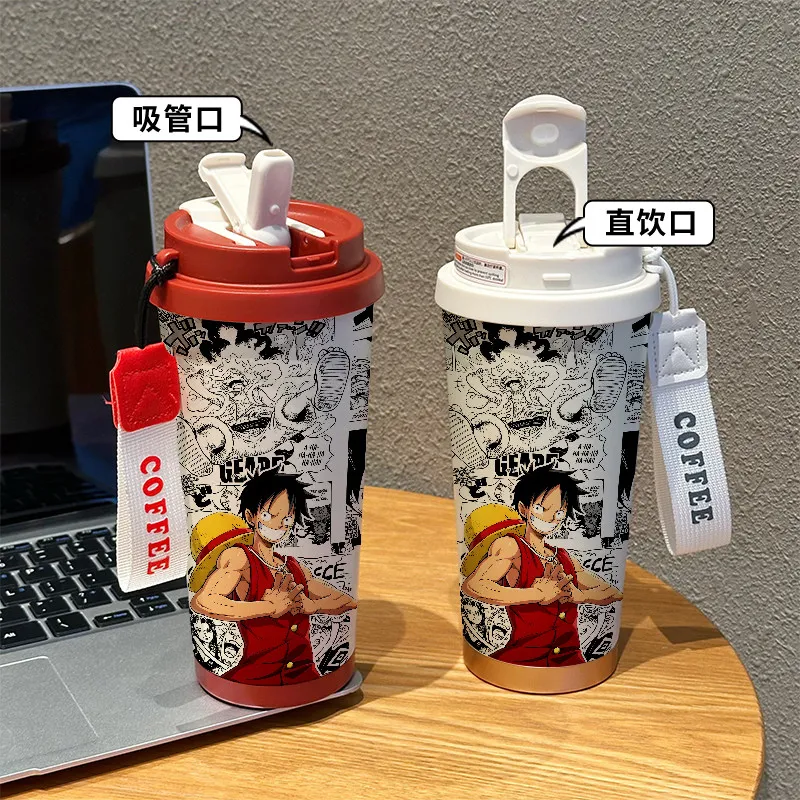 New Cartoon One Piece Creative Animation Luffy Zoro Chopper Nami Thermos Cup Student 316 Stainless Steel Straw Coffee Cup Gifts