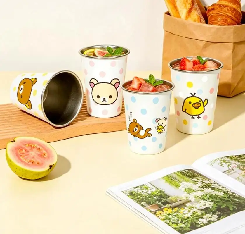 Rilakkuma Stainless Steel Cartoon Mug Anti Slip Stackable Drinkware For Home Desktop Outdoor Camping Picnic Daily Water Cup