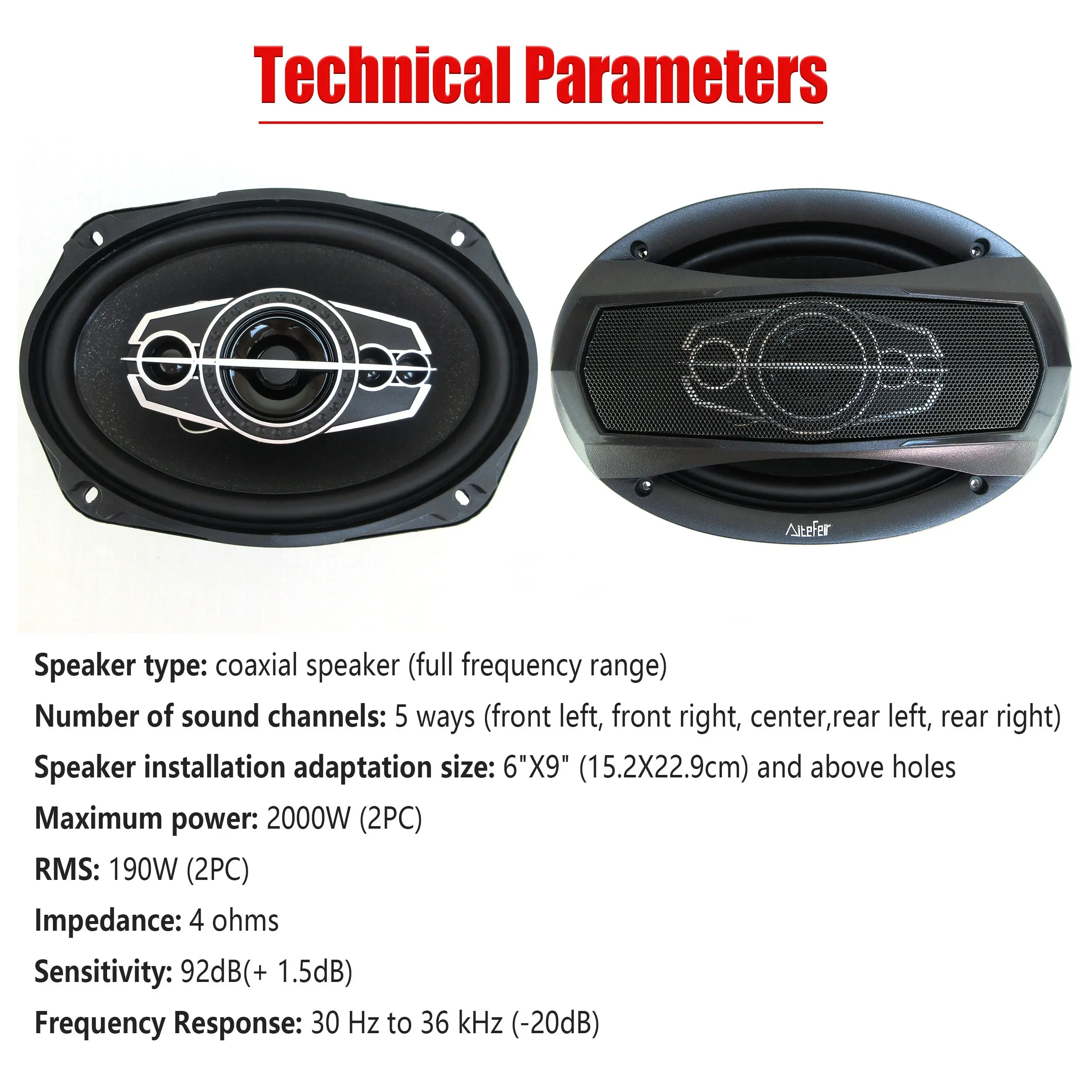 2 szt. 6X9 cali (2X1000W) 2000W 5-drożny samochodowy głośnik koncentryczny Hi-Fi Drzwiowy głośnik pełnozakresowy