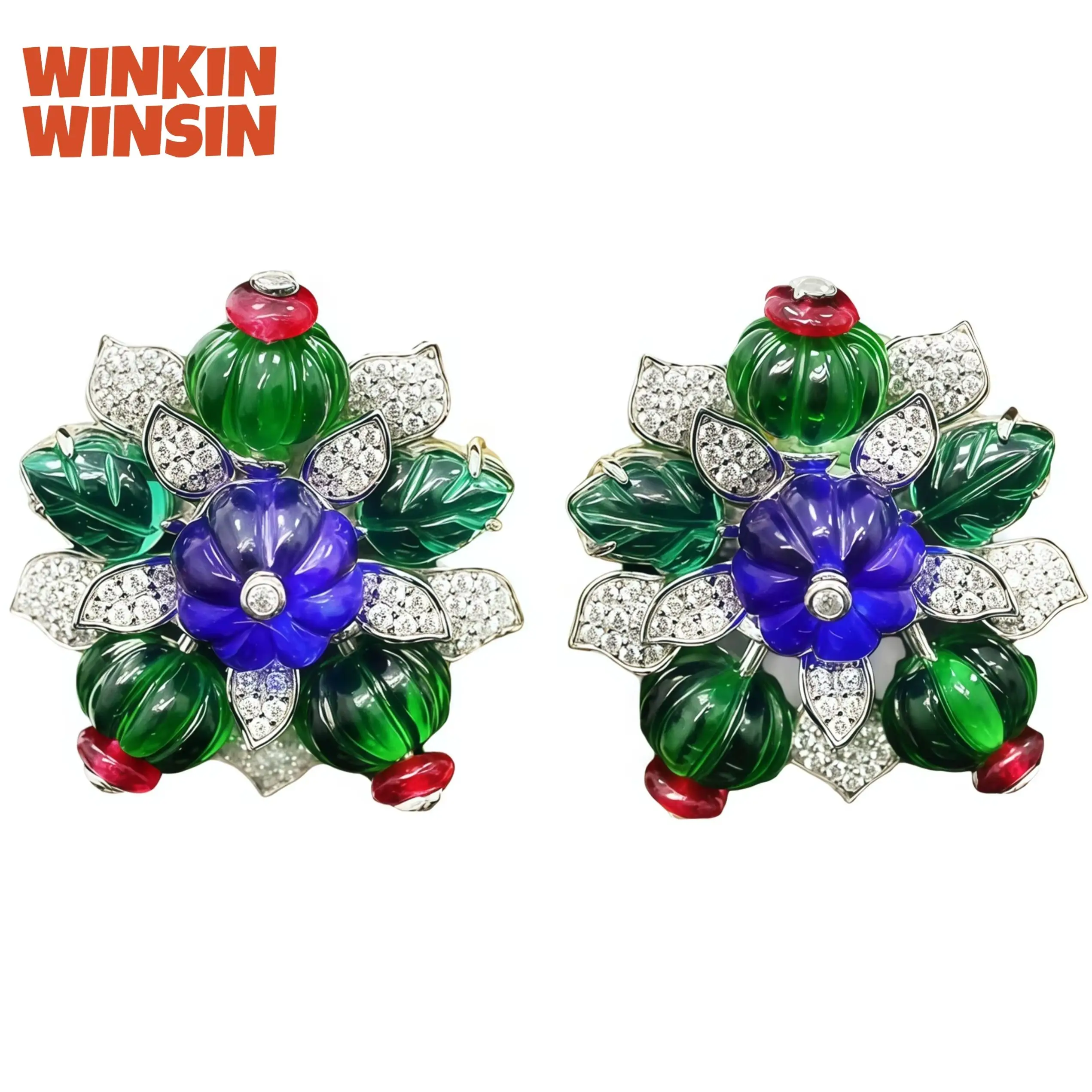 

WinkinWinsin Роскошные серьги-гвоздики из стерлингового серебра 925 пробы, женские серьги Tutti Frutti, серьги-клипсы с высокоуглеродистыми бриллиантами и фруктами, ювелирные изделия