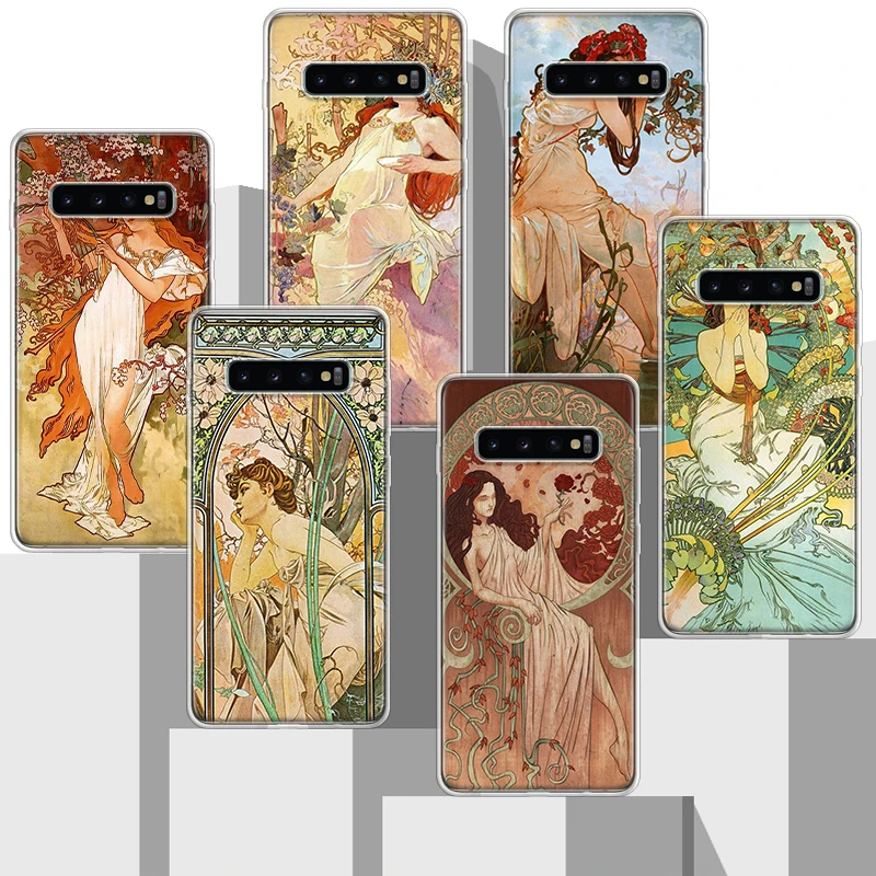 Alfons Mucha Primavera Soft Silicone Phone Case For Samsung Galaxy S24 S23 S22 Ultra S21 S20 FE S10 Plus S10E S9 S8 + Cover Capa