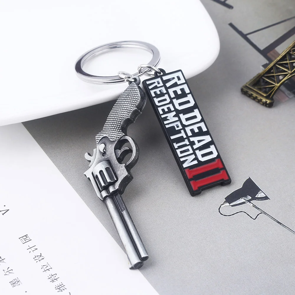 Game Red Dead Redemption 2 Keychain Pendant RDR2 Arthur Morgan Revolver Keyring Fans Gift Cosplay Men Women Backpack Jewelry