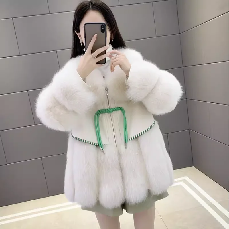 Warm Fox Fur Jacket for Women, One Overcoat, Fur Short Coat, Female Tops, Loose Stitching, Autumn and Winter Fashion, New, 2023