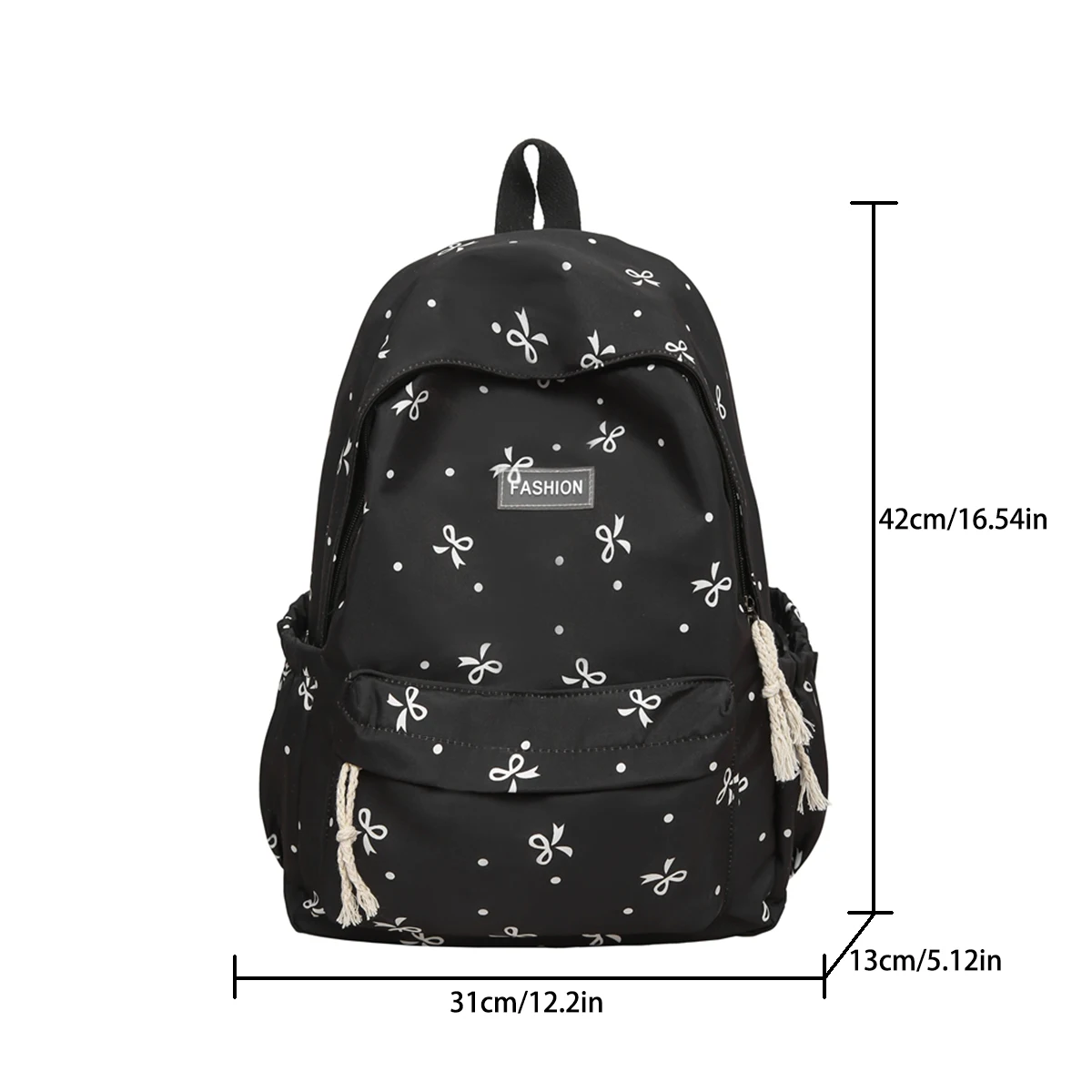 حقيبة ظهر نسائية عصرية - حقيبة مدرسية من النايلون بطباعة فيونكة ونقاط مع أشرطة قابلة للتعديل ومقصورات متعددة للكلية والعمل #2