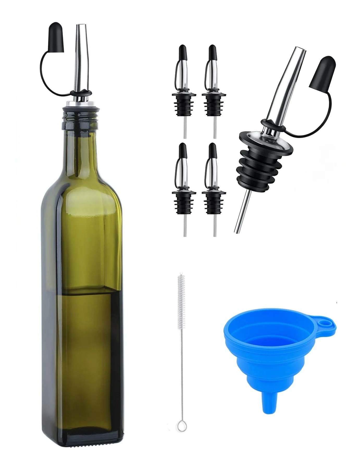 Wine Pourer, Liquor Oil Vinegar Tapered Pour Spouts With Attach Cap For Alcohol Olive Oil Vinegar  Kitchen Bar Bartender & Home