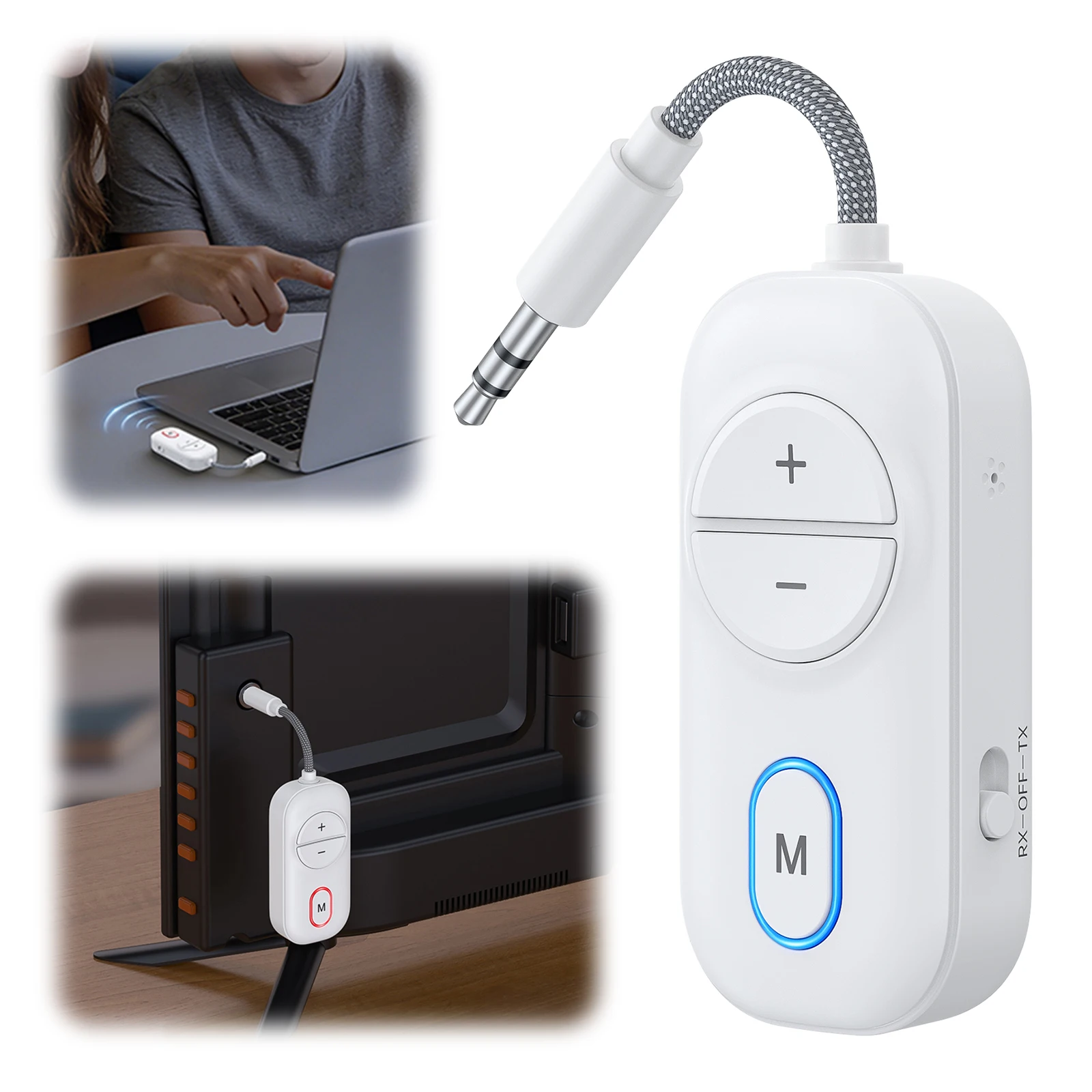 BT 5.5 2-in-1 Wireless Audio Adapter 3.5mm AUX Jack Wireless Audio Transmitter Adapter USB-C Charging for TV Airplane Travel
