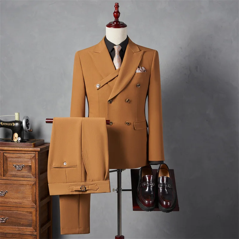 F20613 Men's suits wedding dress slim solid color double-breasted three-piece suits men's suits four seasons formal wear trend