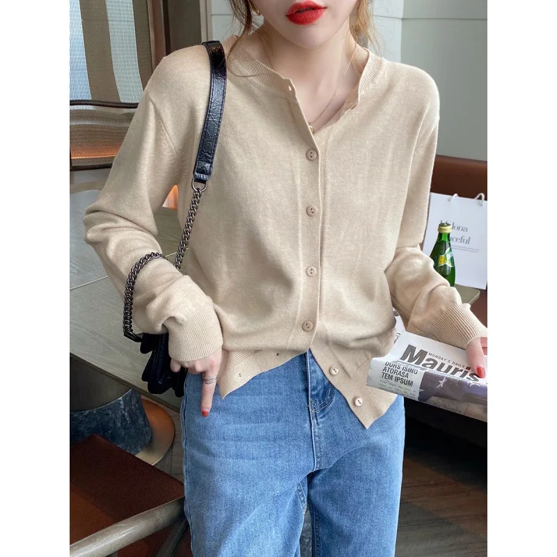 Women 2026 New Spring Autumn Lightweight Cardigan Knit Sweater Coat Loose Long Sleeve Outerwear Top