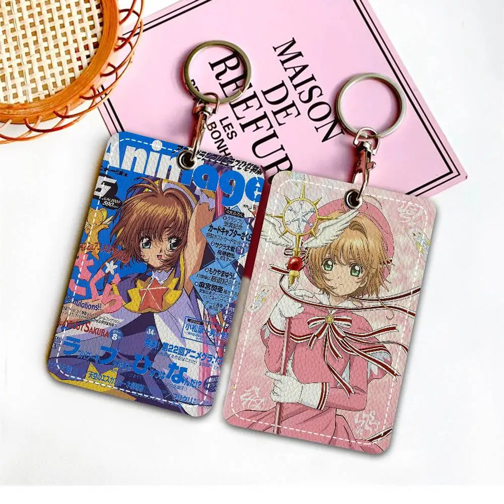 C-CardcaptorS S-Sakura PU Soft Leather Rectangular Key Card Holder Induction Elevator Protection Cover Youth Faion Accory
